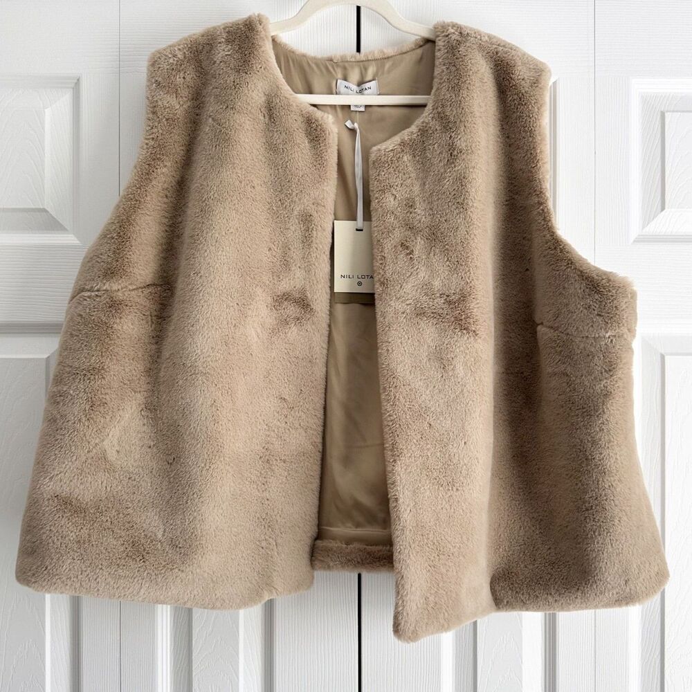 Nili Lotan x Target Faux Fur Vest Beige Tan Sleeveless Open Front Size 3X NWT